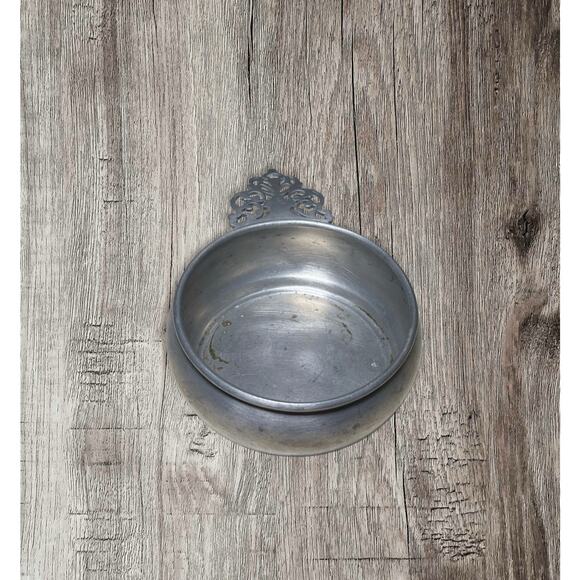 Vintage International Pewter Ornate Handled Porringer Bowl  Vintage pewter porringer very nice